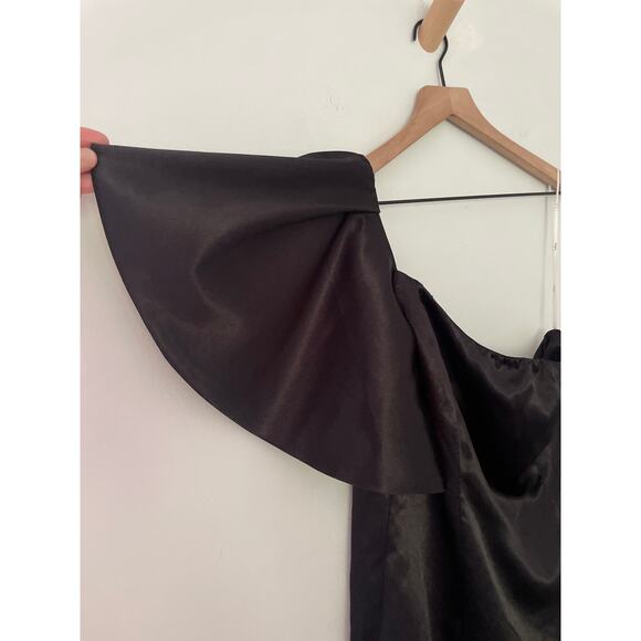 NWT Lulus Black Satin One Shoulder Ruffle Mini Dress Size Large - Picture 6 of 11